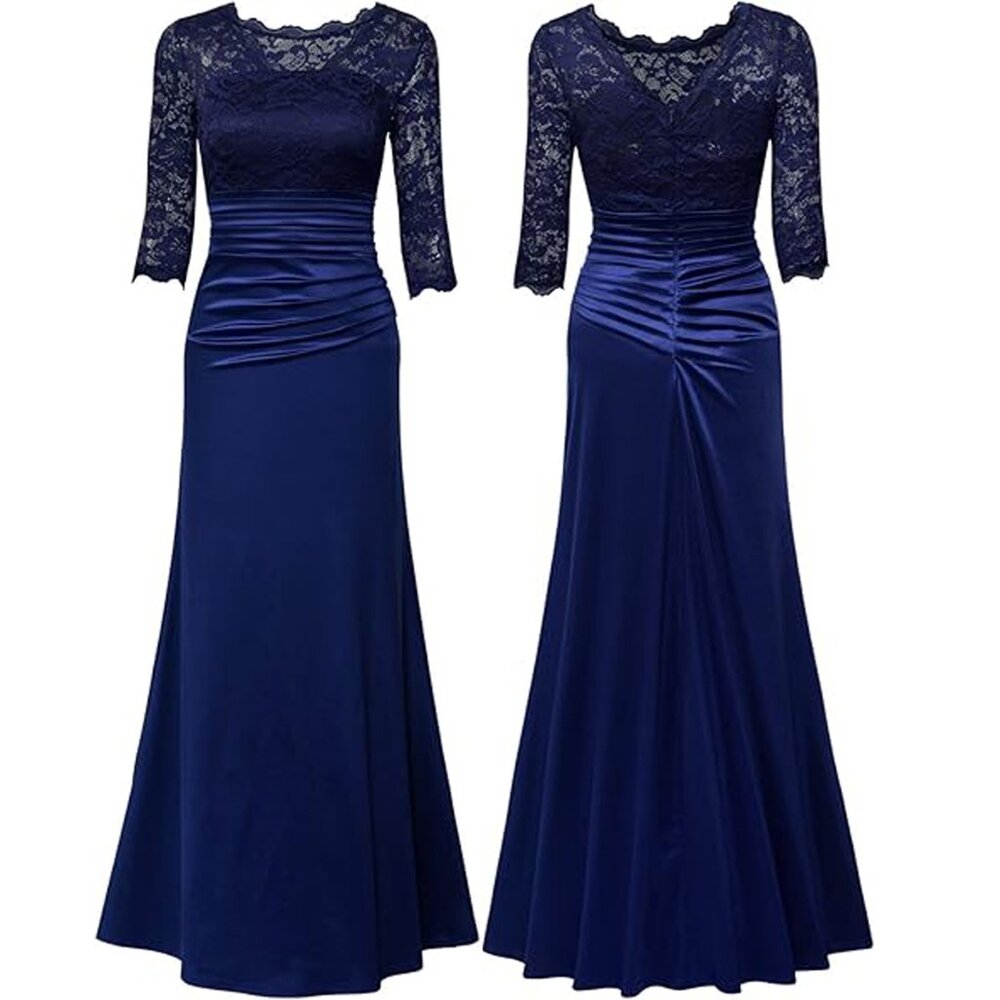 Miusol 3312 Satin & Lace Mother of Bride or Groom Gown-Size XL-NAVY BLUE- NEW - Picture 2 of 8